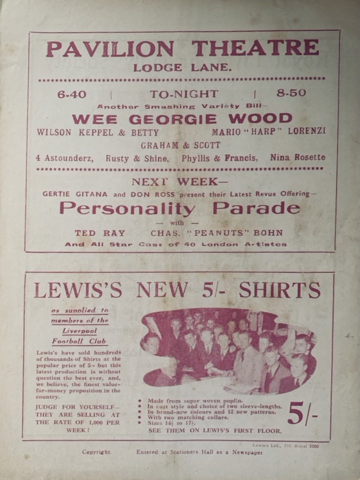 Match programme backcover