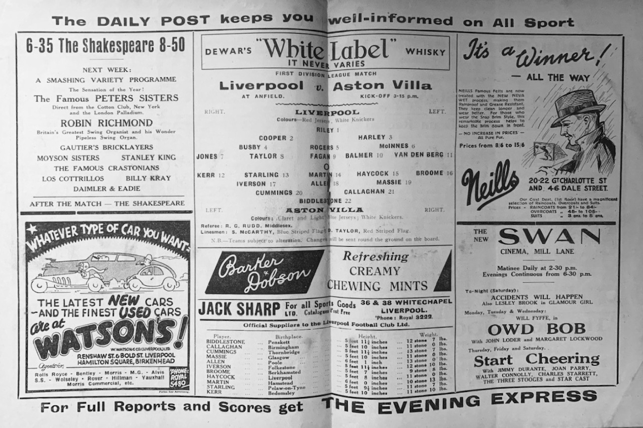 Match programme lineups