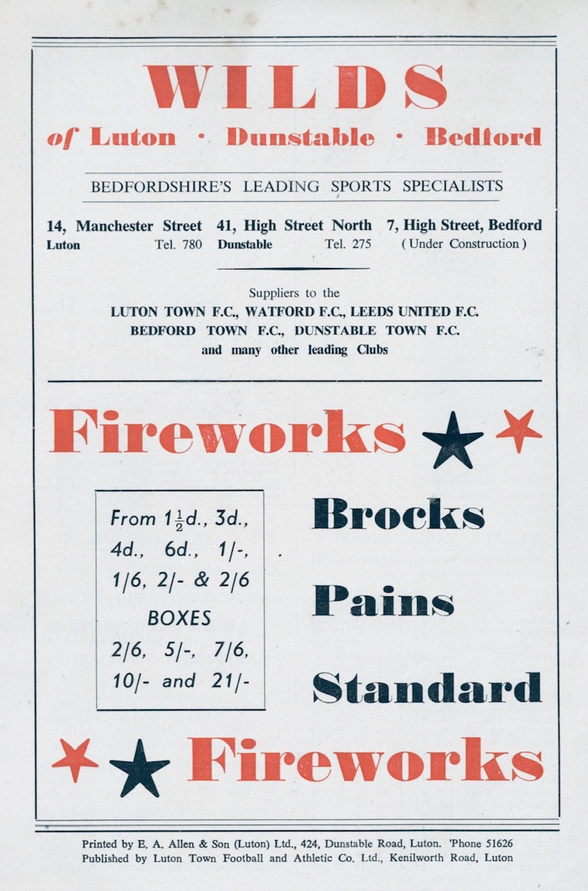 Match programme backcover