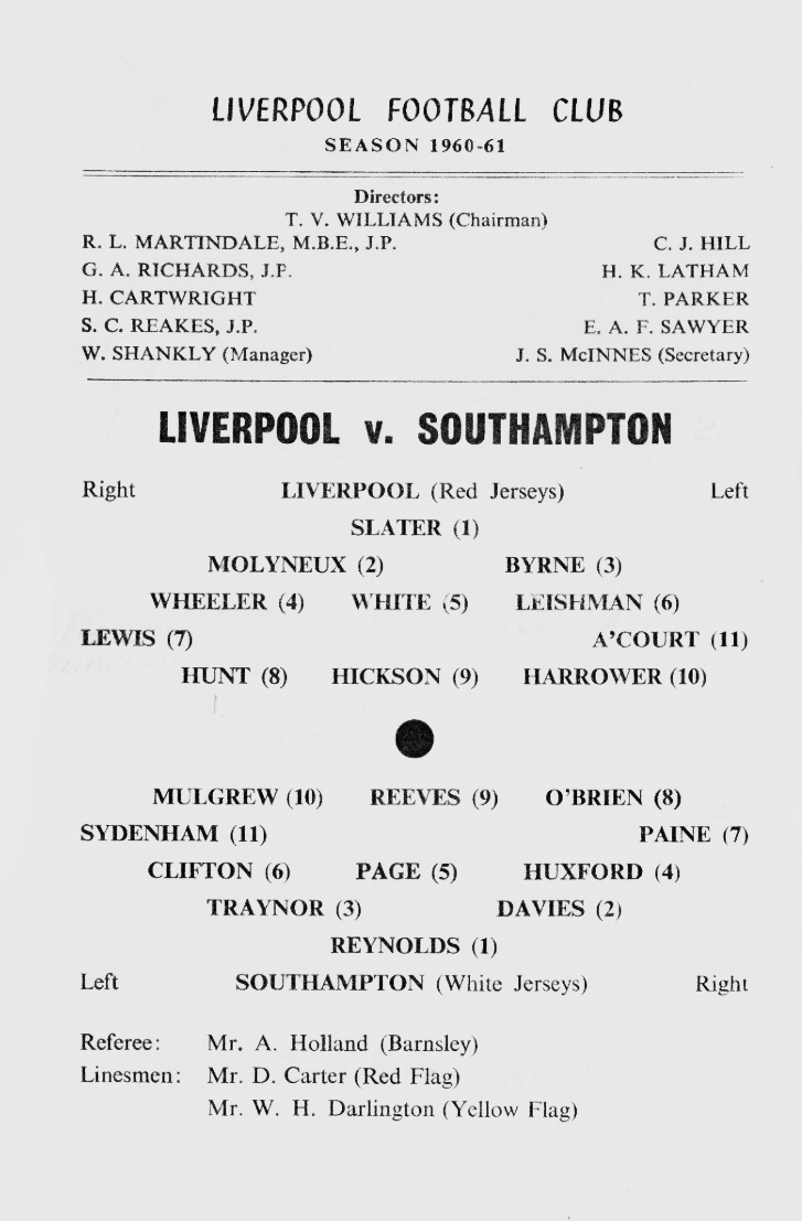 Match programme lineups