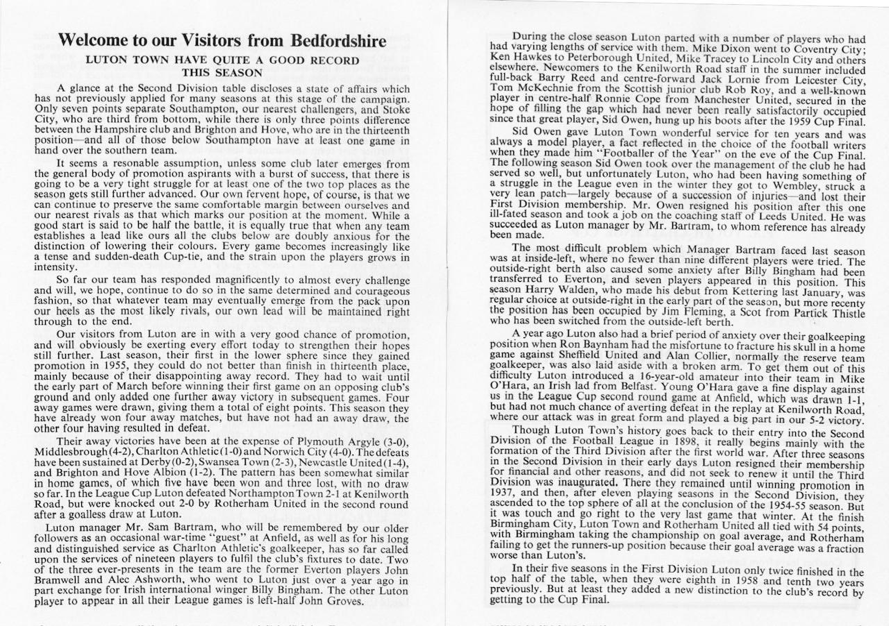 Match programme pages 6 & 7