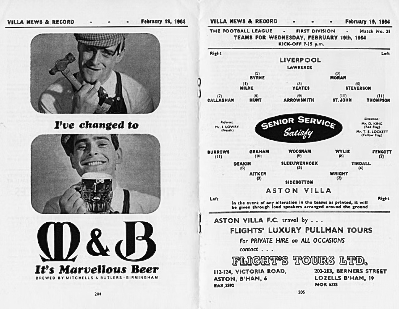 Match programme lineups
