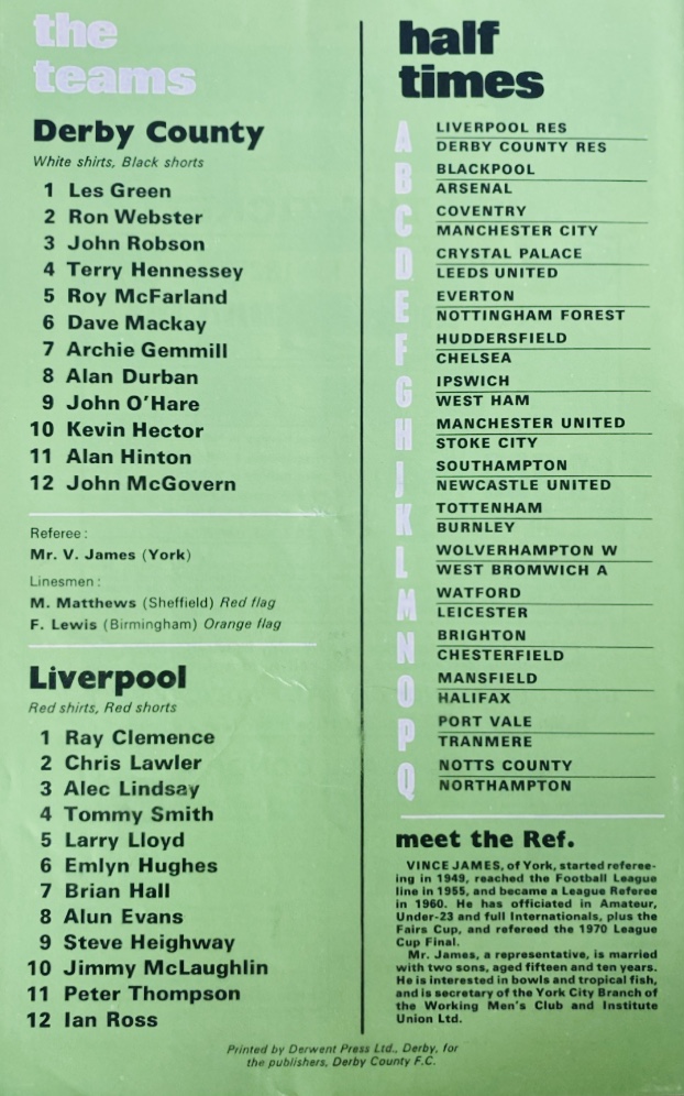 Match programme lineups