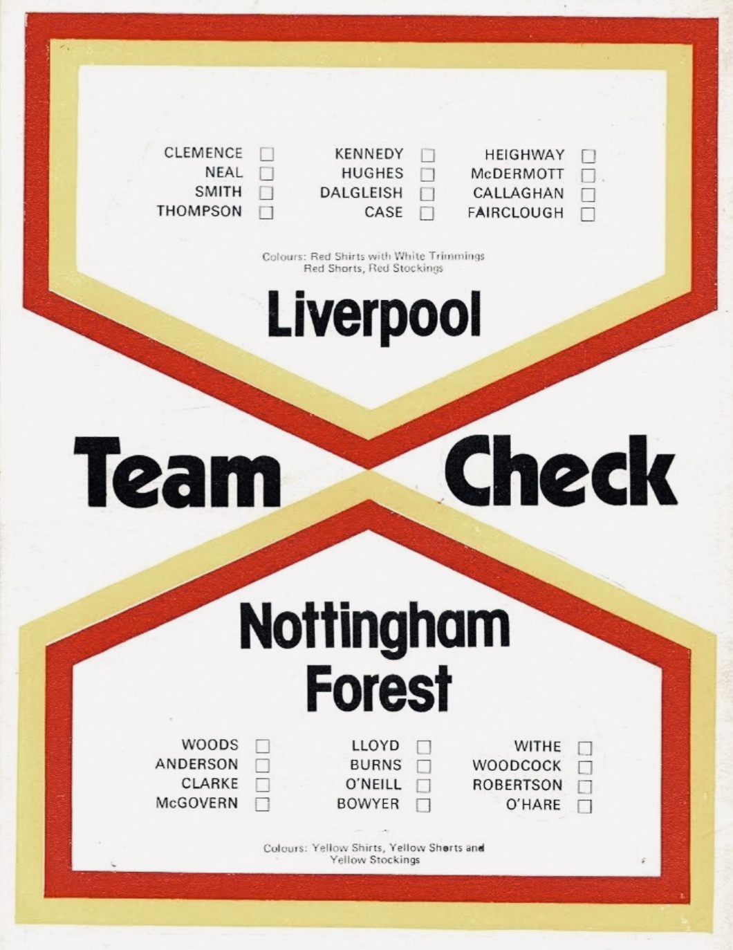 Match programme lineups