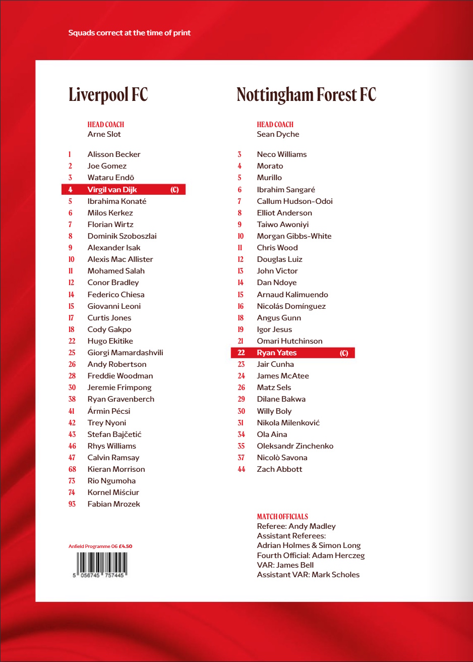Match programme squadlist