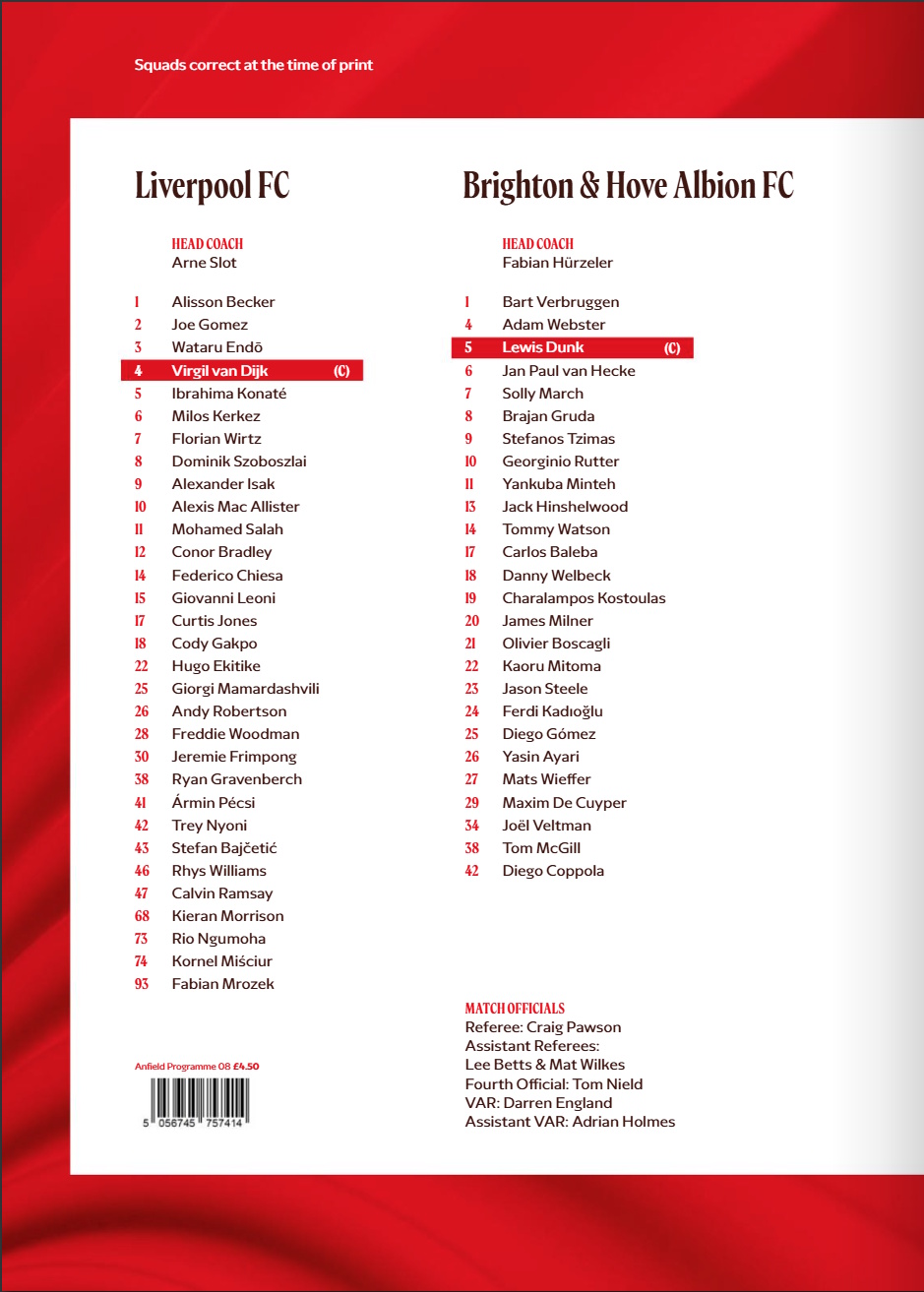 Match programme squadlist