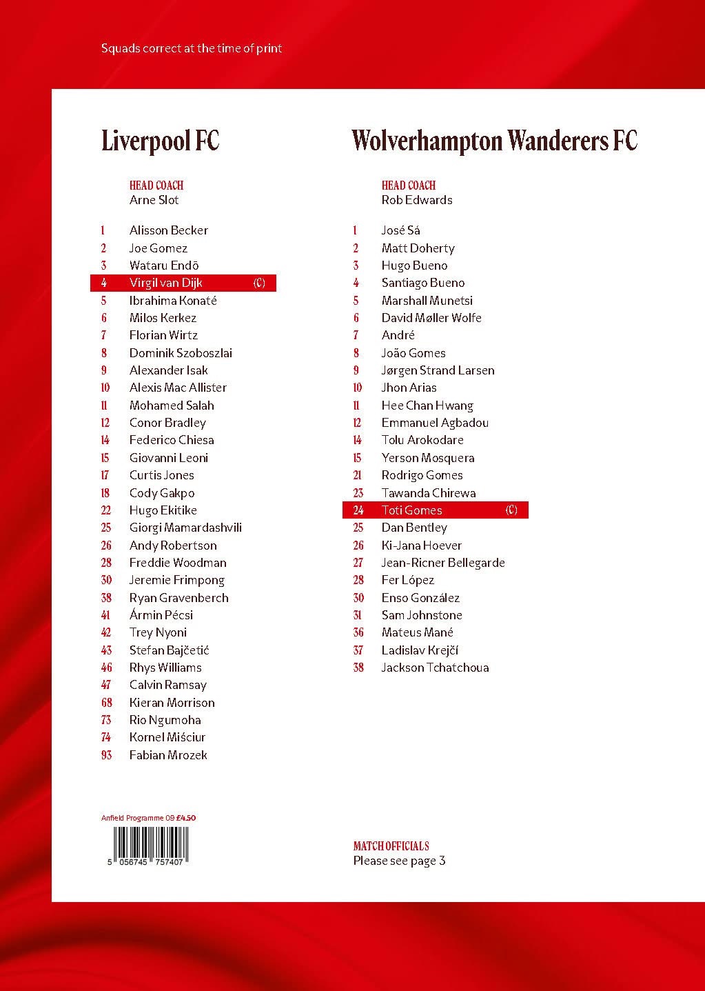 Match programme squadlist