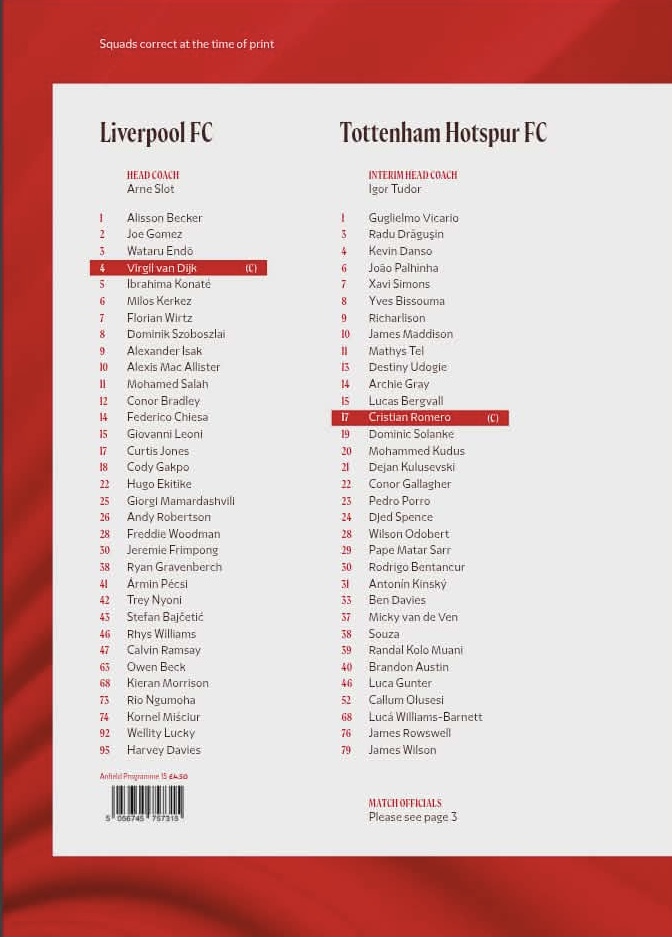 Match programme squadlist