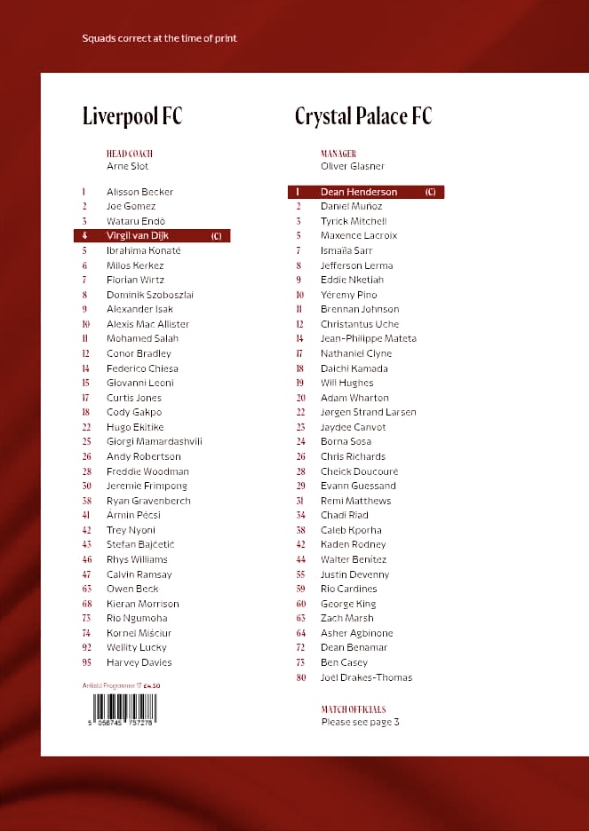 Match programme squadlist